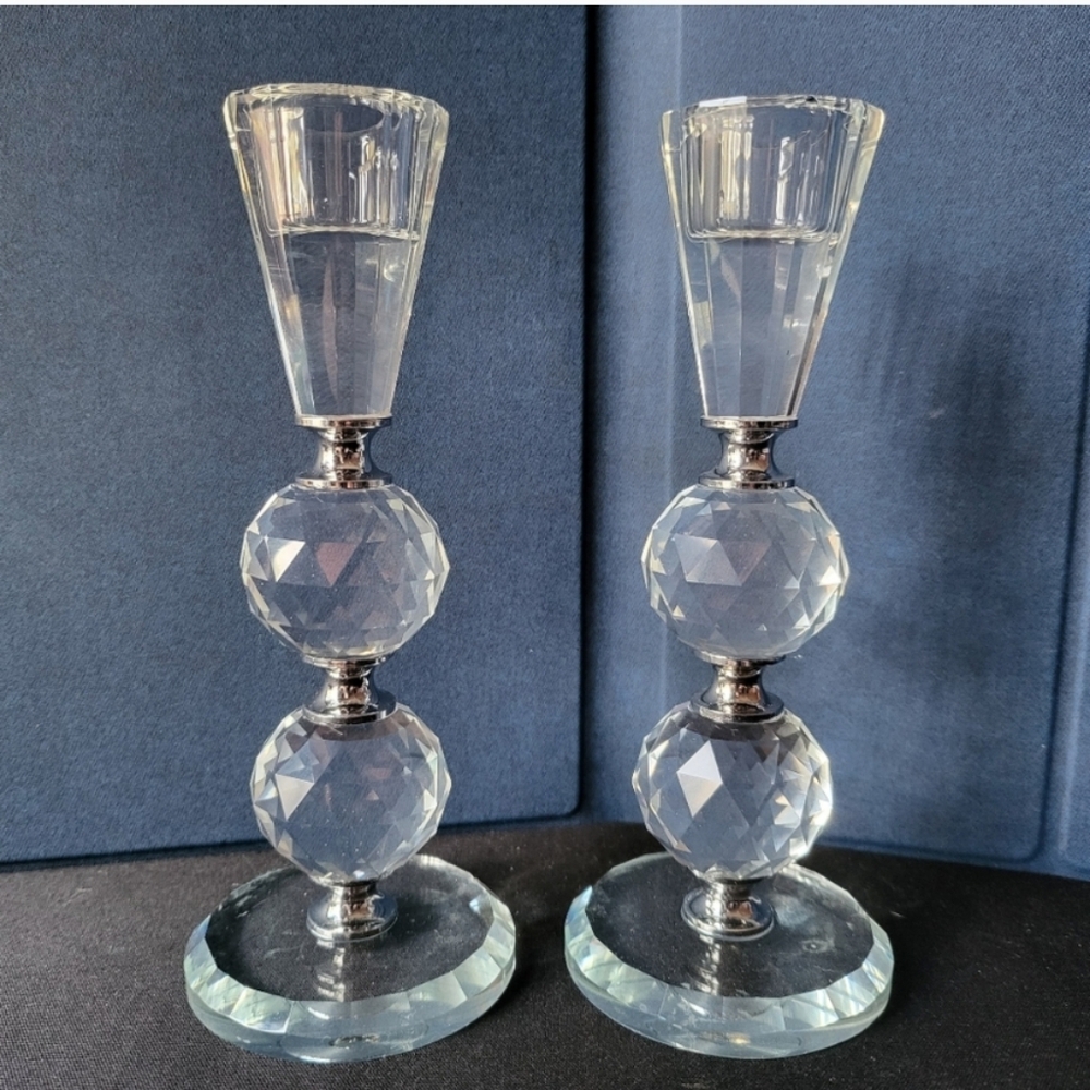 Heavy Glass and Silver Candlestick Holders